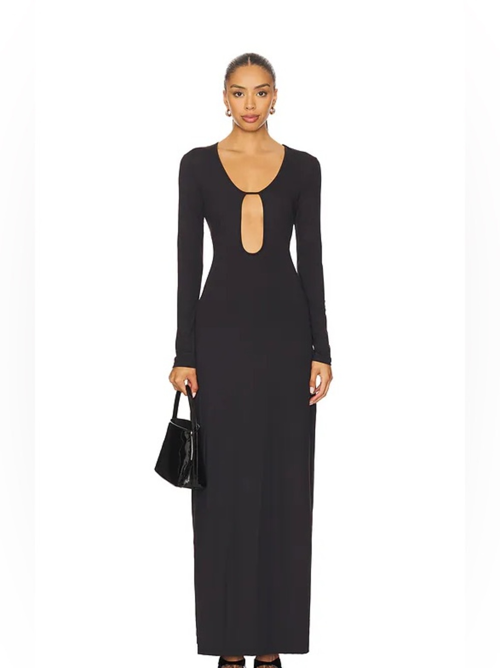 Weworewhat Long Sleeve Black Cutout Maxi Dress